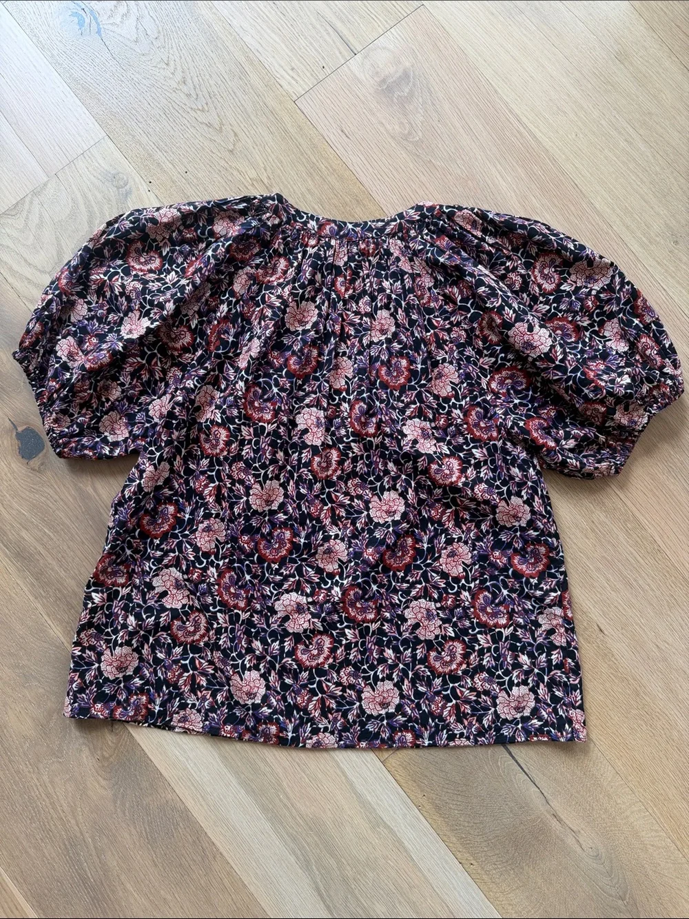 Ulla Johnson Floral Puff-Sleeve Tie-Neck Blouse